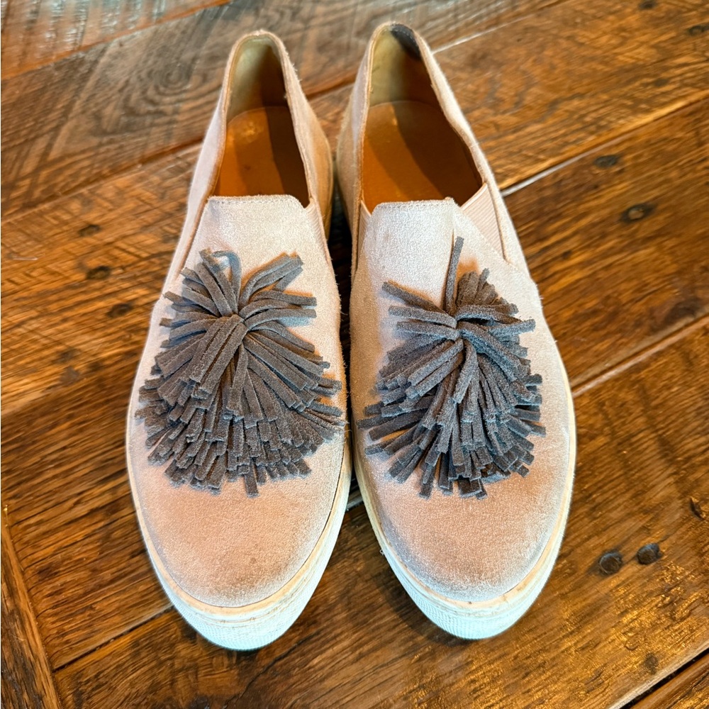 Pale Pink and Gray Tassel Loafers